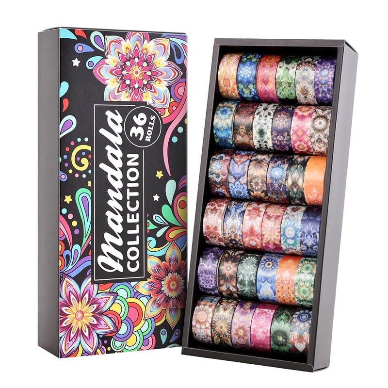 icceemee 36 Rolls Datura Theme Washi Tape Set with Different Colorful Patterns, Writable Decorative Tapes for Scrapbooking, Junk Journal Supplies, Bullet Journaling, 0.45'' x 90'' per Roll - Image 1